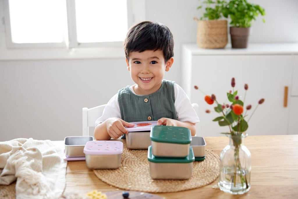 Snackdoosjes stainless steel - set van 3 - Happy Rascals - Smile Green