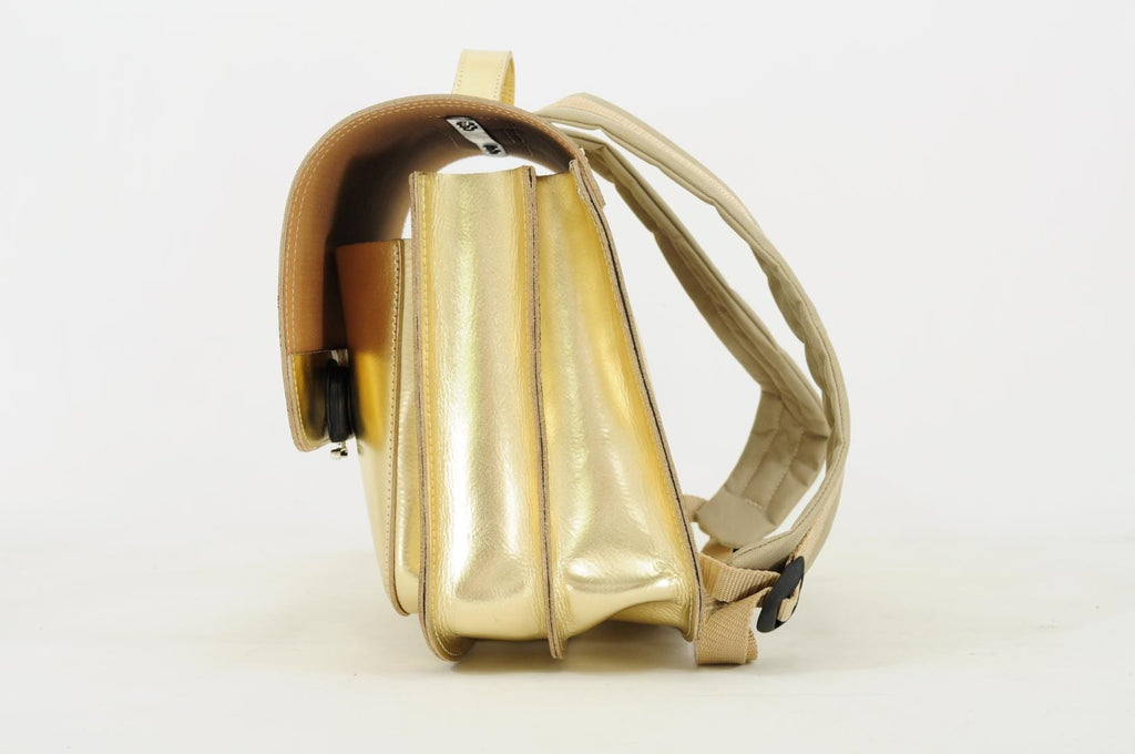 Lederen schooltas met magneetsluiting - Gold