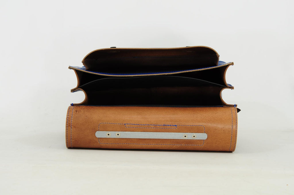 Lederen schooltas met magneetsluiting - Football Cobalt