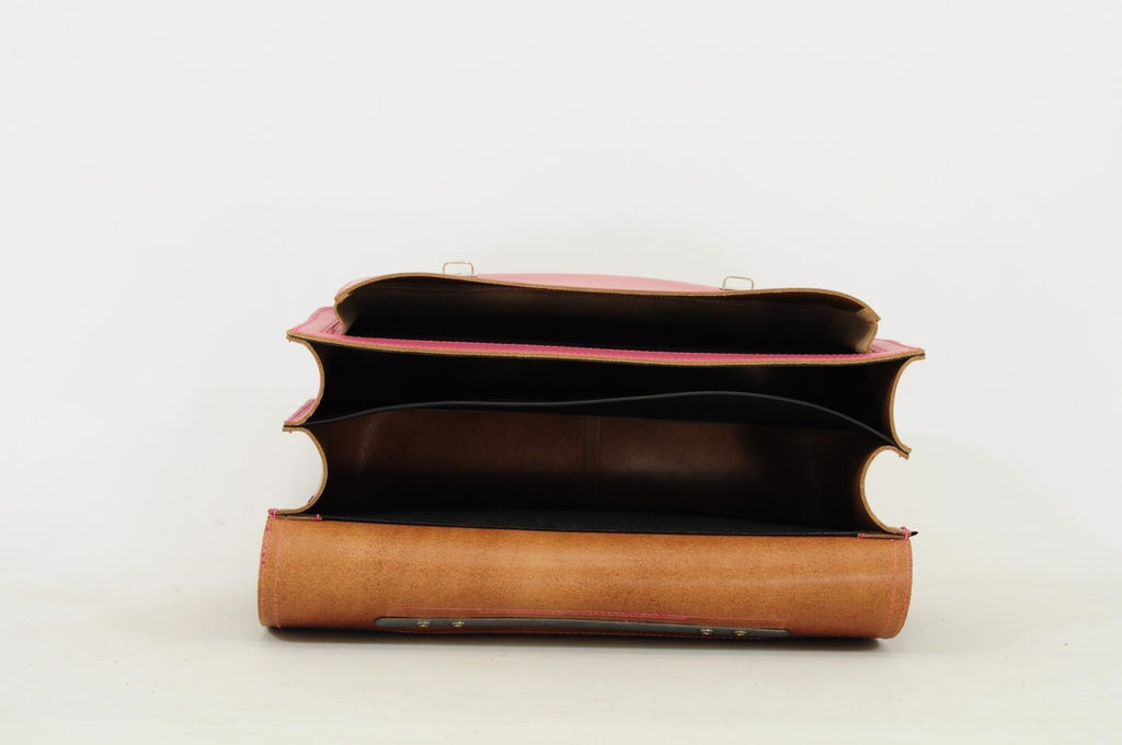 Lederen schooltas met gespen - Antique Pink