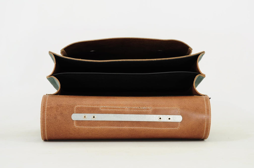 Lederen schooltas met gespen - Azul