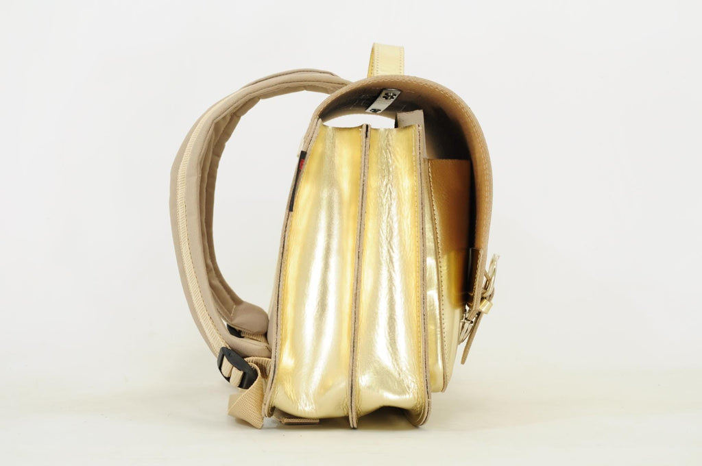 Lederen schooltas met gespen - Gold