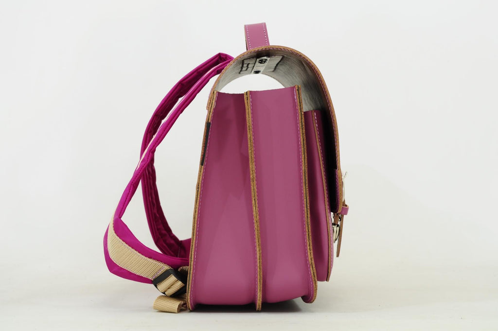 Lederen schooltas met gespen - Plum