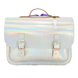 Lederen schooltas met gespen - Silver