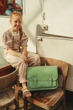 Lederen schooltas met gespen - Pastel Green