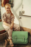 Lederen schooltas met gespen - Pastel Green
