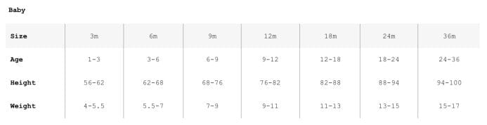 Size Chart - Play Up