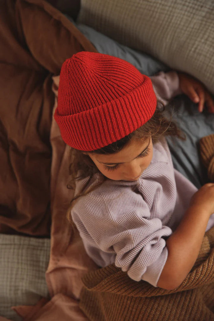 beanie fonzie - red - hvid