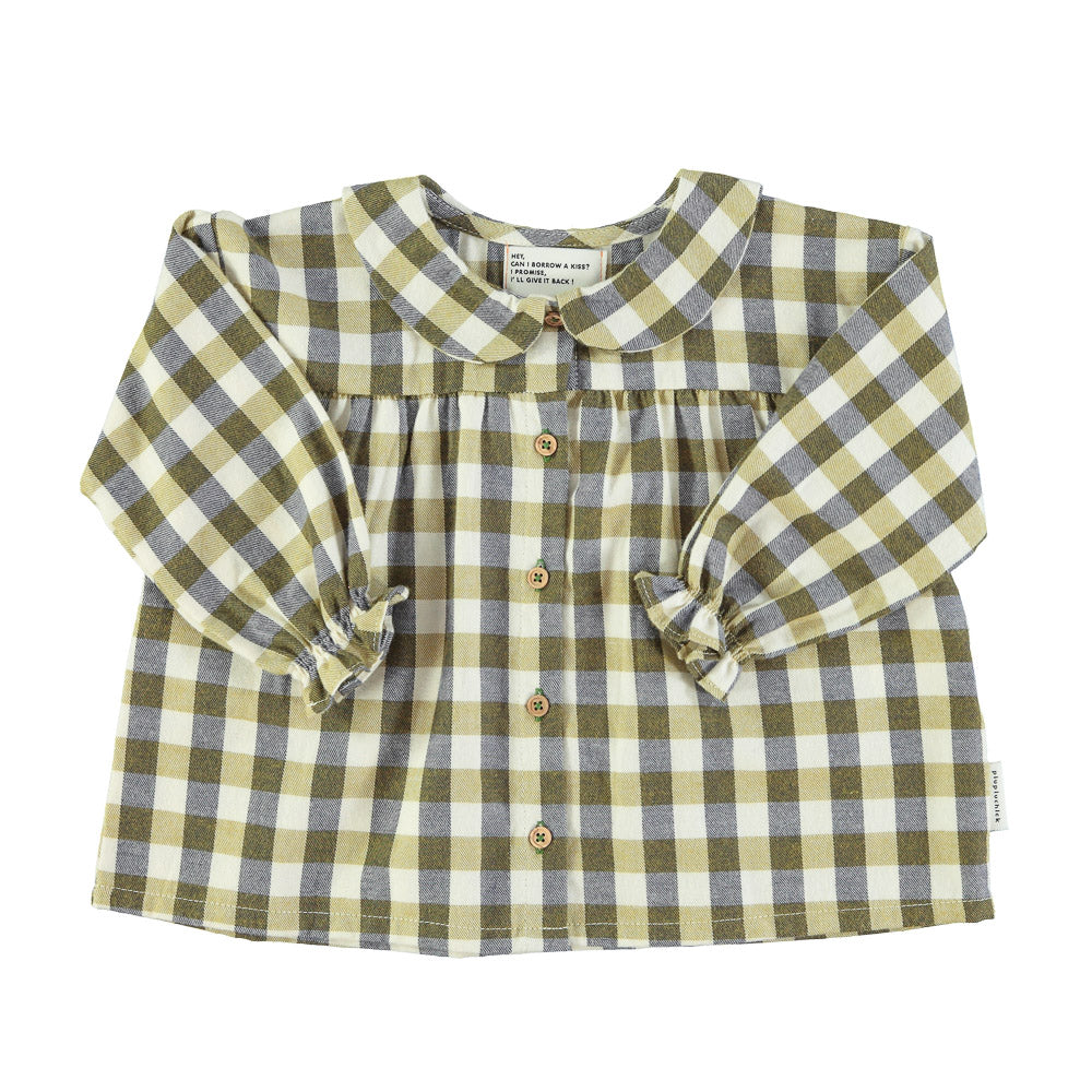 Peter Pan collar blouse - brown checkered - piupiuchick