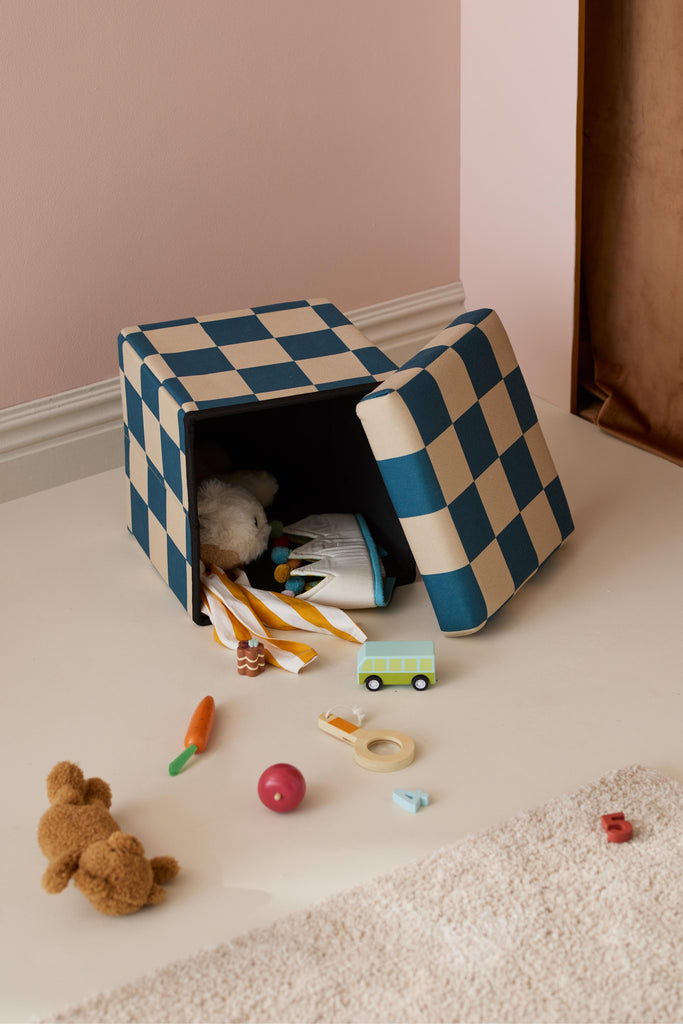 Pouf 30cm mit Stauraum - Check Teal - Kid's Concept