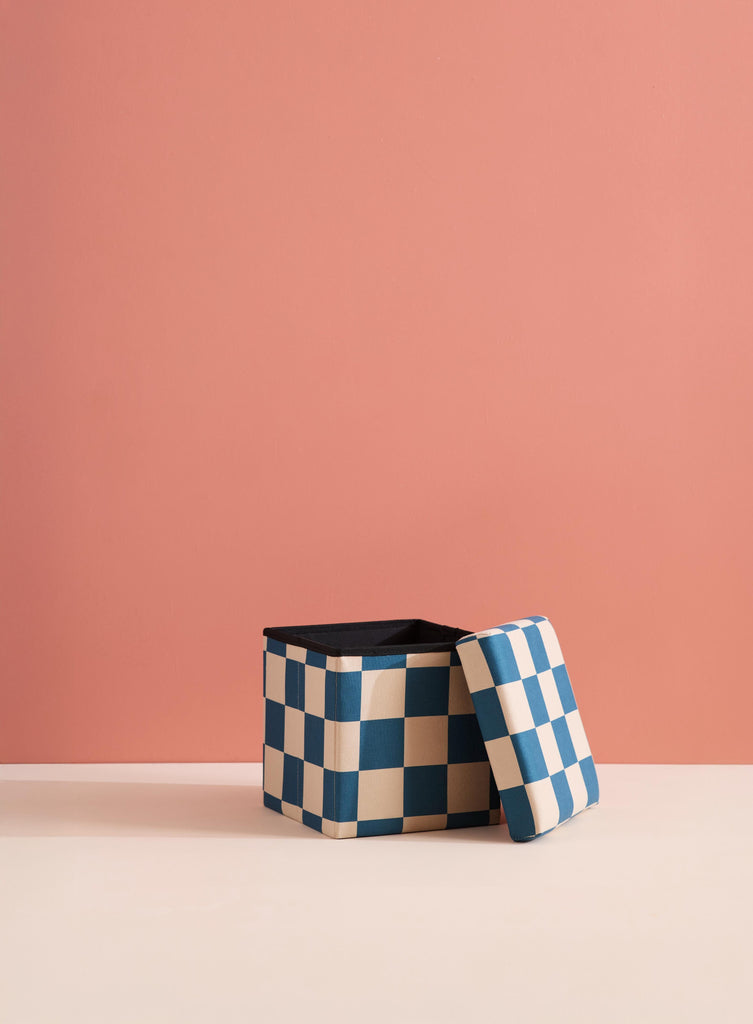 Pouf 30cm mit Stauraum - Check Teal - Kid's Concept