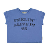 T-shirt - blauw met "feelin' alive" print